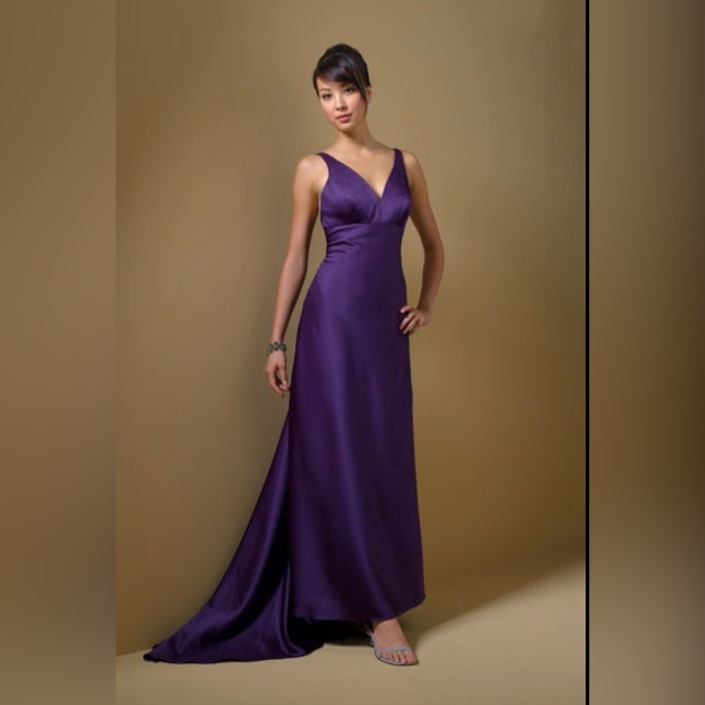 ALFRED ANGELO LONG SATIN DRESS WITH V BACK STRAPS